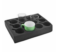 Support de tasses, Support de verres pour 12 pièces, Mousse spéciale, 330 x 245 x 60 mm, noir