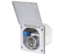 Wamovo CEE Prise extérieure en argent protégé contre les éclaboussures IP 44 200-250 V 16 A 3 broches pour caravane, camping-car ou bateau