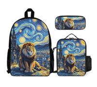 WANAHTON Ensemble cartable avec motif animal pour hommes, lion, aigle, sac à dos d'école, sac à dos pour ordinateur portable pour garçons et filles, unisexe, sac à dos universitaire, sac à dos 3 en 1,