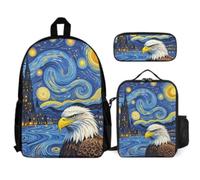 WANAHTON Ensemble cartable avec motif animal pour hommes, lion, aigle, sac à dos d'école, sac à dos pour ordinateur portable pour garçons et filles, unisexe, sac à dos universitaire, sac à dos 3 en 1,