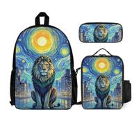 WANAHTON Ensemble cartable avec motif animal pour hommes, lion, aigle, sac à dos d'école, sac à dos pour ordinateur portable pour garçons et filles, unisexe, sac à dos universitaire, sac à dos 3 en 1,