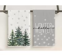 WANAIR 2 Pièces Torchons Noel, Torchon Vaisselle Noël Torchons de Cuisine Cadeaux, Christmas Essuie Sapin de Noël Flocons de Neige Deco Serviettes, Décoration Hivernale Cuisine, Blanc Gris 41 x 63 cm