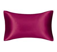 WANAM Taie d'oreiller en soie - Taie d'oreiller en satin - Confortable - Bordeaux - 35 x 50 cm