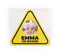 Wanapix | Autocollant Bébé à Bord avec Photo et Nom | Personnalisé et Résistant aux Intempéries | Forme Triangle 15x13cm | Bébé à Bord