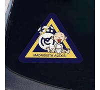Wanapix | Autocollant Bébé Madridista à Bord avec Nom | Résistant aux Intempéries | Forme Triangle 15x13cm | Fan du Real Madrid