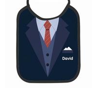 Wanapix | Bavoir Personnalisé pour Adulte | Design Amusant de Costume et Cravate | Blanc avec Nom Personnalisable | Avec Cordons à Nouer autour du Cou | Bordure Noire | Bavoir Drôle