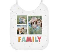 Wanapix | Bavoir Personnalisé pour Adulte | Design Famille avec 3 Photos | Grand Bavoir Blanc avec Photos Personnalisables | Avec Cordons à Nouer autour du Cou | Bordure Blanche | Lavable en Machine