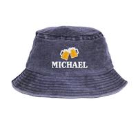 Wanapix | Bob Personnalisé | Couleur Bleu | Bobs avec Nom | 100% Coton Respirant | Chapeau de Protection UV pour Le Soleil | Bière