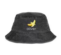 Wanapix | Bob Personnalisé | Couleur Noir | Bob avec Nom | 100% Coton Respirant | Chapeau de Protection UV pour Le Soleil | Bananes