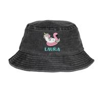 Wanapix | Bob Personnalisé | Couleur Noir | Bobs avec Nom | 100% Coton Respirant | Chapeau de Protection UV pour Le Soleil | Licorne