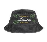 Wanapix | Bob Personnalisé | Couleur Noir | Bobs Type avec Nom | Bob 100% Coton Respirant | Chapeau de Protection UV pour Le Soleil | Tropical