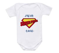 Wanapix | Body bébé Personnalisé Fête des Pères | Cadeau Original pour Papa | Personnaliser avec Nom | Bodysuit Blanc à Manches Courtes | 1 Mois | Super Papa