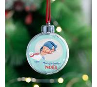 Wanapix | Boule de Noël Personnalisé avec Photo et Texte | Mon Premier Noël | Deux Côtés | Décorations de l'arbre de Noël | 8 cm | Ours Patineur
