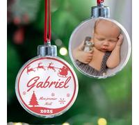 Wanapix | Boule de Noël Personnalisé avec Photo et Texte | Mon Premier Noël | Deux Côtés | Décorations de l'arbre de Noël | 8 cm | Saint Nicolas