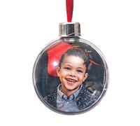 Wanapix | Boule de Noël Personnalisé avec Photo et Texte | Photos Interchangeables | Deux Côtés | Décorations de l'arbre de Noël | 8 cm | 100% Personnalisé