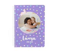 Wanapix | Cahier A5 Personnalisé | Inclut 100 Feuilles Quadrillées de 80 gr | Couverture 250 gr personnalisée avec Photo et Nom | Cahier A5 à Spirale Transparente | Étoiles