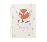 Wanapix | Cahier A5 Personnalisé | Inclut 100 Feuilles Quadrillées de 80 gr | Couverture 250 gr personnalisée avec Nom | Cahier A5 à Spirale Transparente | Petit Renard