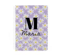 Wanapix | Cahier A5 Personnalisé | Inclut 100 Feuilles Quadrillées de 80 gr | Couverture 250 gr personnalisée avec Initiale et Nom | Cahier A5 à Spirale Transparente | Marguerites