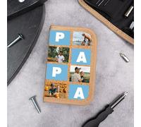 Wanapix | Coffret à outils personnalisé avec Photos | Étui en Liège | Compris des outils tels que le Tournevis de Précision | Cadeau Fête des Pères | Letter
