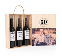 Wanapix | Coffret à vin personnalisé avec bouteille | Cadeau original pour mariages et anniversaires | Vin bio | Triple compartiment | Étui personnalisable | Rouge