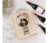 Wanapix | Coffret Vin en Bois Personnalisé avec Photo et Texte | Caisse Bois Vin | Coffret Cadeau Vin | Triple - 29x38 x10,5 cm | Bouteille non incluse | 100% Personnalisé