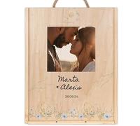 Wanapix | Coffret Vin en Bois Personnalisé | Cadeau couple | Caisse Bois Vin | Triple - 29x38 x10,5 cm | Bouteille non incluse | Mariage avec photo