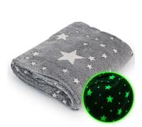 Wanapix | Couverture phosphorescente pour Enfants étoiles Gris | 130x170cm | Lave-Linge adapté | Plaid Lumineux Brille dans l’obscurité | 130x170cm