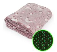 Wanapix | Couverture phosphorescente pour Enfants Lunes Roses | 150x125 cm | Lave-Linge adapté | Plaid Lumineux Brille dans l’obscurité