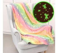 Wanapix | Couverture phosphorescente pour Enfants Multicolore Licornes| 130x170cm | Lave-Linge adapté | Plaid Lumineux Brille dans l’obscurité | 130x170cm