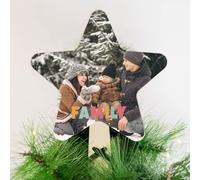 Wanapix | Étoile de Sapin de Noël Personnalisée avec Photo | Bois | Étoile Pointes Arbre de Nativité| Topper Star Treetop | Christmas Decoration | 17x25 cm | Family Collage