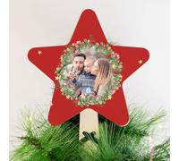 Wanapix | Étoile de Sapin de Noël Personnalisée avec Photo | Bois | Étoile Pointes Arbre de Nativité| Topper Star Treetop | Christmas Decoration | 17x25 cm | Christmas Crown