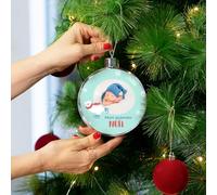 Wanapix | Grande Boule de Noël Personnalisé avec Photo et Texte | Mon Premier Noël | Deux Côtés | Décorations de l'arbre de Noël | XL 12 cm | Ours Patineur