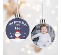 Wanapix | Grande Boule de Noël Personnalisé avec Photo et Texte | Mon Premier Noël | Deux Côtés | Décorations de l'arbre| XL 12 cm | Père