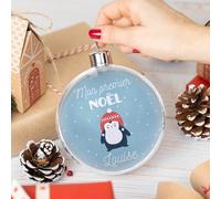 Wanapix | Grande Boule de Noël Personnalisé avec Photo et Texte | Mon Premier Noël | Deux Côtés | Décorations de l'arbre de Noël | XL 12 cm | Pingouin