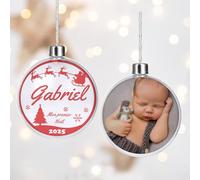 Wanapix | Grande Boule de Noël Personnalisé avec Photo et Texte | Mon Premier Noël | Deux Côtés | Décorations de l'arbre de Noël | XL 12 cm | Saint Nicolas