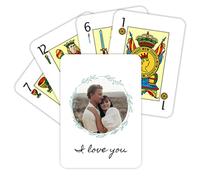 Wanapix | Jeu de Cartes Personnalisé | Espagnol | Jeu de Cartes avec Votre Photo sur Un Côté | Jeu de 48 Cartes avec Épées, Ors, Coupes et Bâtons | Couronne
