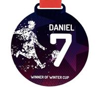 Wanapix | Médaille Personnalisée | Medailles Olympiades | Bois | Ruban Rouge | Enfants et Adultes | 7ø cm | Joueur de Football