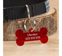 Wanapix | Médaille Personnalisée pour Chien/Chat | Plaque d'Identification Gravée | Prénom/Adresse/Tel | Méthacrylate | 5,4x2,7 cm | Petit Os Rouge