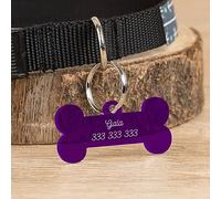 Wanapix | Médaille Personnalisée pour Chien/Chat | Plaque d'Identification Gravée | Prénom/Adresse/Tel | Méthacrylate | 5,4x2,7 cm | Petit Os Violette