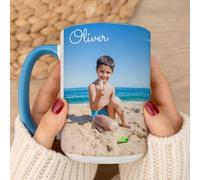Wanapix | Mug XL Personnalisée avec Photo et Texte | 440 ml | Tasse à Café Personnalisable | Céramique Mug | Cadeau Original | Va au micro-ondes | Intérieur et Poignée Bleu Ciel