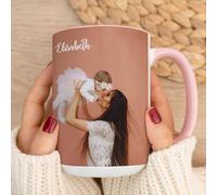 Wanapix | Mug XL Personnalisée avec Photo et Texte | 440 ml | Tasse à Café Personnalisable | Céramique Mug | Cadeau Original | Va au micro-ondes | Intérieur et Poignée Rose