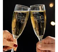 Wanapix | Pack 2 Flûtes à Champagne Personnalisés | Coupes de Champagne avec Gravure | Fêtes/Anniversaire/New Year | Verres à Champagne | Verre 20cl | Happy New Year