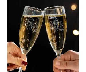 Wanapix | Pack 2 Flûtes à Champagne Personnalisés | Coupes de Champagne avec Gravure | Fêtes/Anniversaire/New Year | Verres à Champagne | Verre 20cl | Happy New Year