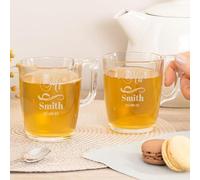 Wanapix | Pack 2 tasses de Thé Personnalisées | exte et Nom Gravés à Laser | 25 cl | Verre Écologique Résistant | Lavable au lave-vaisselle et micro-ondes | Mr & Mrs