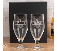 Wanapix | Pack de Verre à Bière Personnalisable | 50 cl. | 2 Verres à Bière avec Nom, âge et Date de naissance | Verres écologiques sans plomb | Cadeau original pour les brasseurs | Black Beer