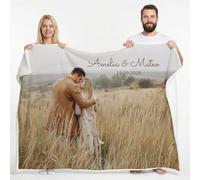 Wanapix | Plaid Sherpa personnalisé avec Photo et Texte | Chaleur maximale 510 GR/m² (Polaire + Sherpa) | Anti-Boulochage | Plaid canapé/lit | 70 cm x 105 cm