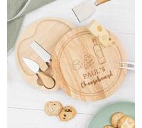 Wanapix | Plateau à Fromage Personnalisé | + 4 Ustensiles Acier Inoxydable | Set Plateau Fromage en Bois | avec Texte Gravé au Laser | 22ø cm | Cheeseboard