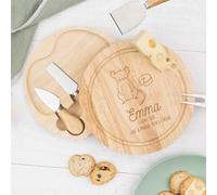 Wanapix | Plateau à Fromage Personnalisé | + 4 Ustensiles Acier Inoxydable | Set Plateau Fromage en Bois | Avec Texte Gravé au Laser | 22ø cm | Je t'aime souris