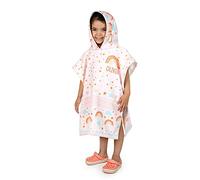 Wanapix | Poncho de Bain Enfant avec Nom | Serviette/Cape de Bain Personnalisé | Poncho à Capuche | Plage/Bain/Natation | L (134 a 158 cm) | Rainbow