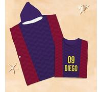 Wanapix | Poncho de Bain Enfant avec Nom | Serviette/Cape de Bain Personnalisé | Poncho à Capuche | Plage/Bain/Natation | M (110 a 134 cm) | Football